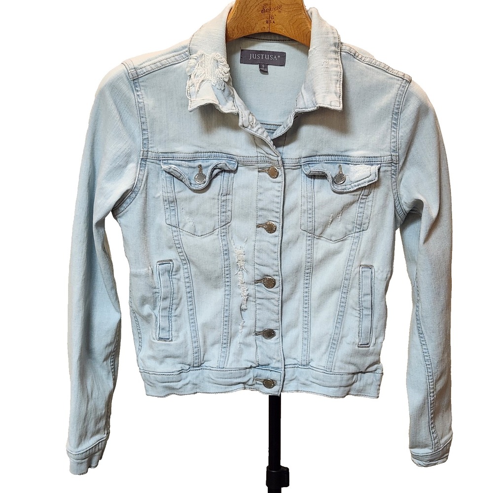 Just USA Light Wash Denim Jacket Womens Small Vintage-Inspired Street Style